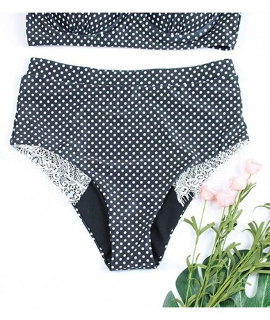 Sets Women Two Pieces Swimsuit Vintage Polka Dot Push up Bra Hight Waist Bottom Bikini Set Swimwear Bathing Suit Black - CN19...