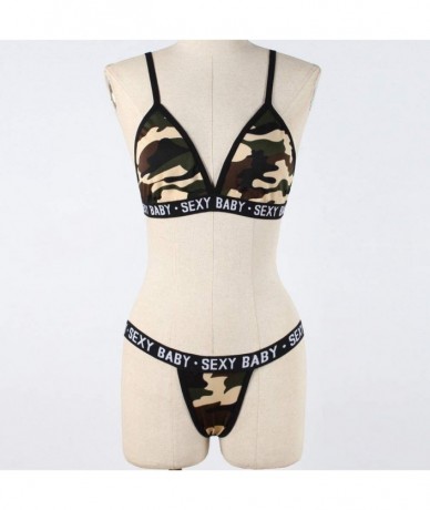 Sets Women Sport Halter Bikini Strappy Swimsuit Bathing Suit Lace up Top Push up Padded Bra+Panties Set - Army Green - CJ18QH...