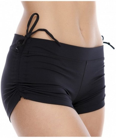 Board Shorts Women's Swim Brief with Adjustable Ties- Mini Short Swimwear - Black - CN12MAQA8OR $31.90