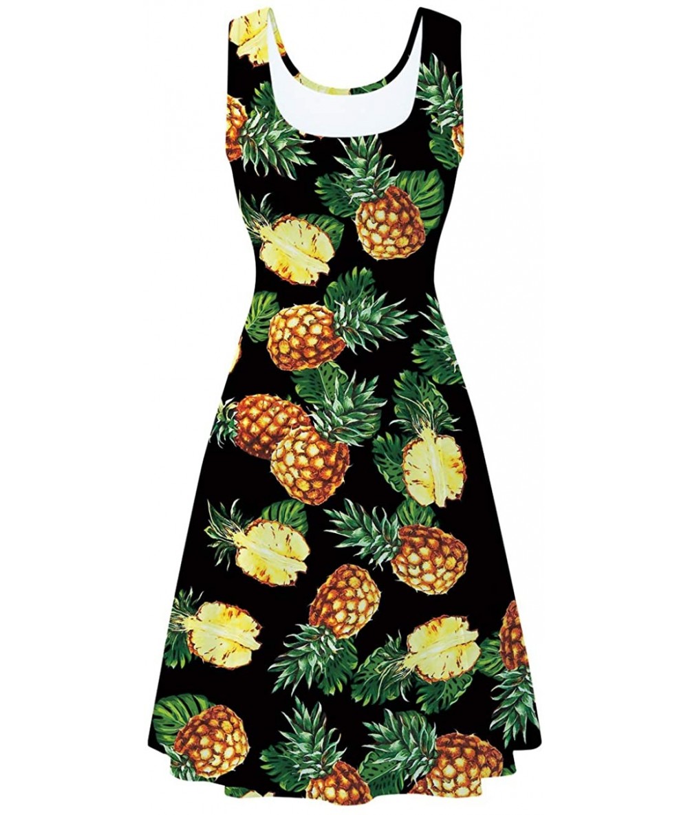 Cover-Ups Women's Sleeveless Scoop Neck Summer Beach Casual Midi A Line Dress - Pineapple 2 - C618QRE78XD $35.43