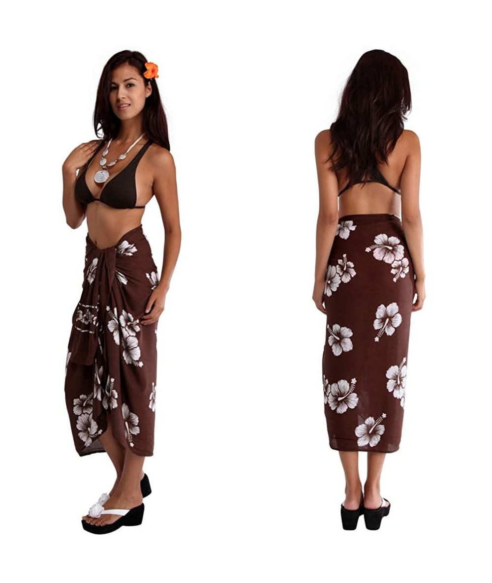 Cover-Ups Womens Hanalei Floral Swimsuit Cover-Up Sarongs - Brown/White Whtflr-booklet - CZ18U03T03I $45.01