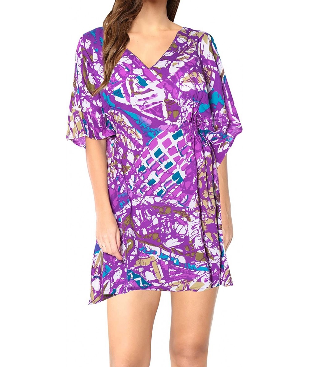 Cover-Ups Women's Boho Casual Loose Beach Bikini Swimsuit Cover Ups Short Mini A - Autumn Purple_h450 - C211DWT1J1R $34.94