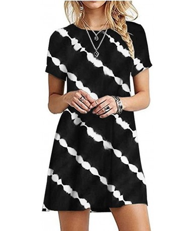 Rash Guards Plus Size Dresses Women Short Sleeve Tie-Dye Shift A Line T Shirt Dress with Pockets - Black - CZ19DEOL6Q8 $37.55