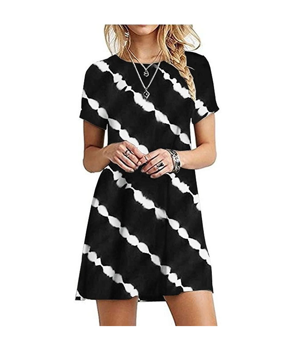 Rash Guards Plus Size Dresses Women Short Sleeve Tie-Dye Shift A Line T Shirt Dress with Pockets - Black - CZ19DEOL6Q8 $37.55