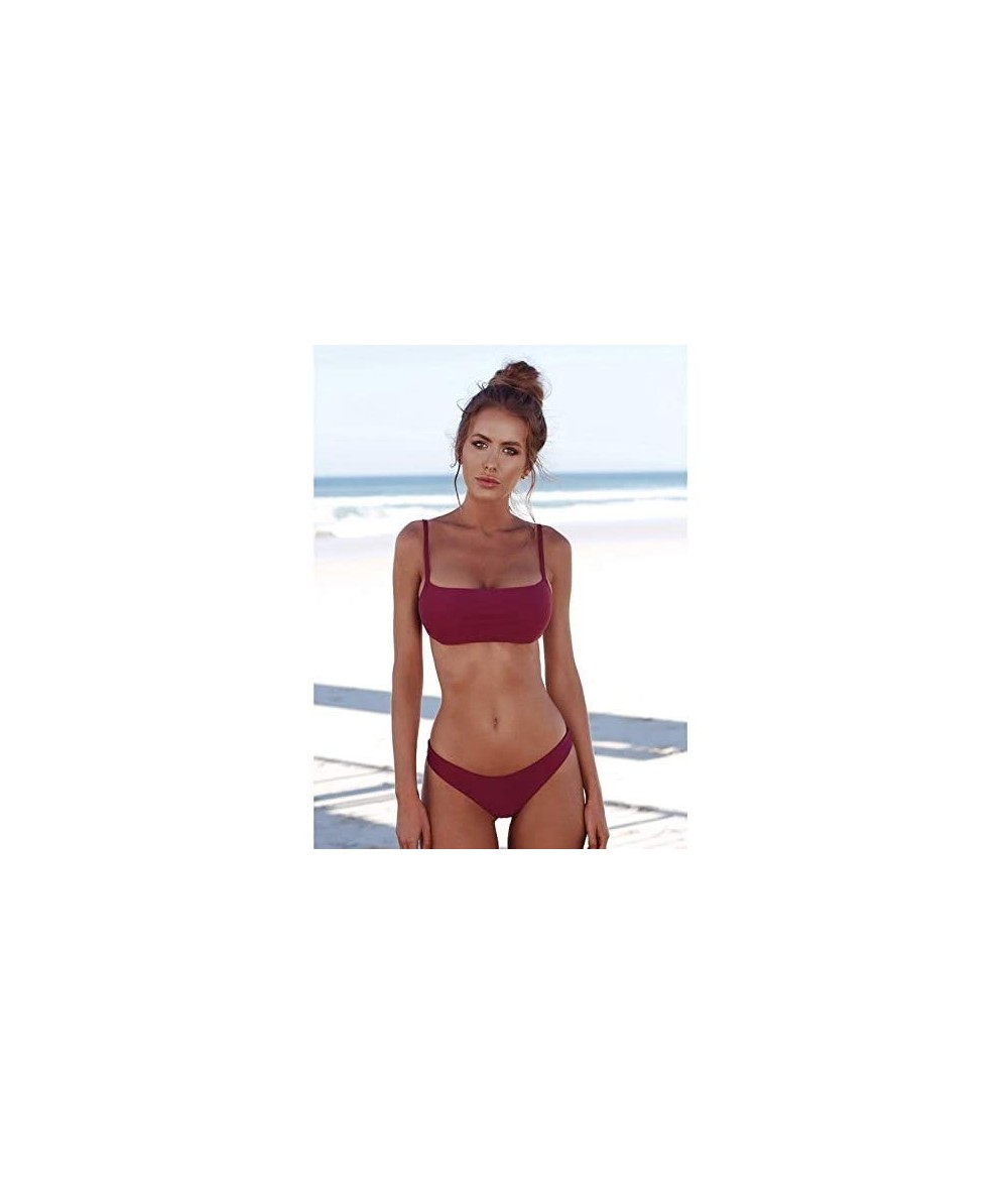 Sets Bikinis 2019 Woman Swimsuit Female Swimwear Thong Bikini Swimming Suit For Women Solid Bather Bikini Sexy (wine red 023 ...