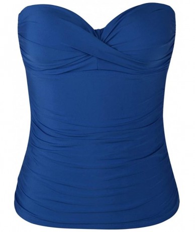 Tops Women's Bandeau Tankini Swimsuit Tops Front Twist Modest Swimwear Ruched Bathing Suit Top - Balakan Blue - CQ18SY7IWA5 $...