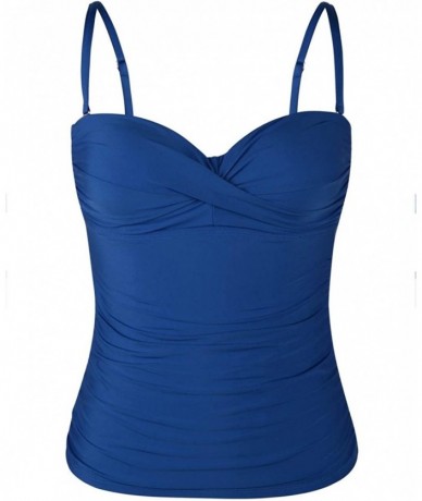 Tops Women's Bandeau Tankini Swimsuit Tops Front Twist Modest Swimwear Ruched Bathing Suit Top - Balakan Blue - CQ18SY7IWA5 $...