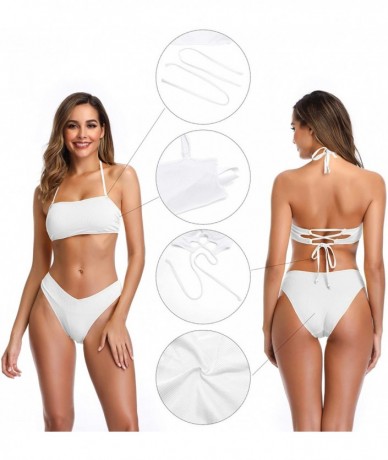 Sets Women's Bathing Suit Lace up Bandeau Bikini Ribbed Two Piece Swimsuit - Venice White - CY18SZEL6W3 $47.82