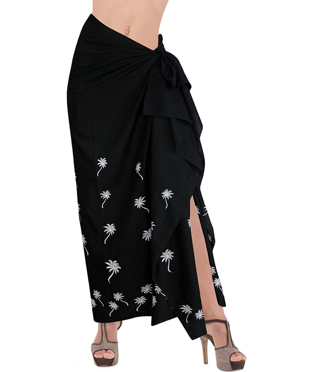 Cover-Ups Womens One Size Beach Cover Up Pareo Canga Swimsuit Sarong Embroidered - Halloween Black_i513 - CA12ME394L3 $31.37