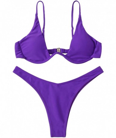 Sets Women's Sexy Triangle Bathing Two Pieces Swimsuit Bikini Set - Purple - C818Y39G6DM $33.13