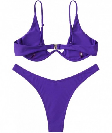 Sets Women's Sexy Triangle Bathing Two Pieces Swimsuit Bikini Set - Purple - C818Y39G6DM $33.13