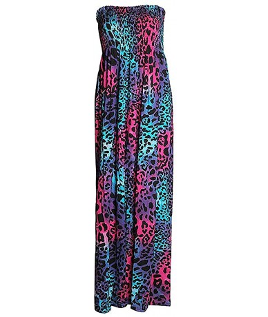 Cover-Ups Women's Floral Maxi Dresses Plus Size Tube Top Long Shirring Sundress Cover Up - Leopard Pink - C019GWAKNO5 $60.55