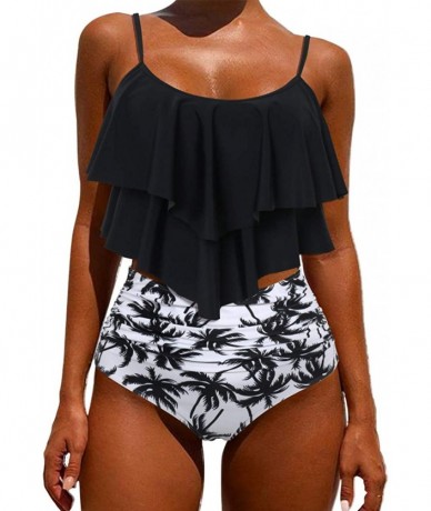 Sets Women Vintage Bikini Set Flounce Halter Top High Waisted Swimsuit Bottom - 12-coconut Tree - CX196RKUWUO $39.55