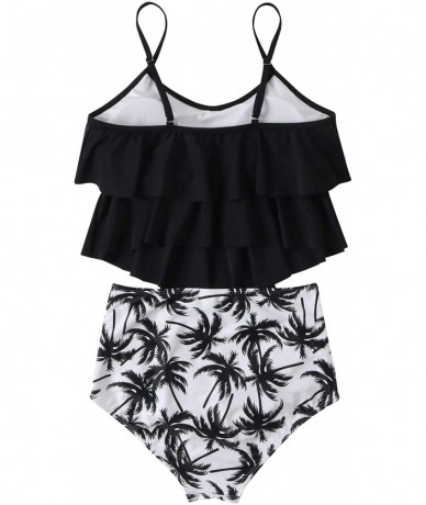 Sets Women Vintage Bikini Set Flounce Halter Top High Waisted Swimsuit Bottom - 12-coconut Tree - CX196RKUWUO $39.55