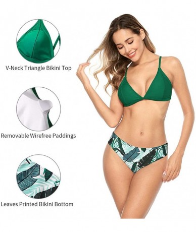 Sets Womens Halter Bikini Lace up Bikini High Waisted Two Piece Floral Swimwear - Green/Floral - CU199TZZSYE $41.34