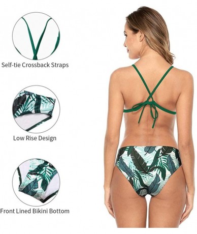 Sets Womens Halter Bikini Lace up Bikini High Waisted Two Piece Floral Swimwear - Green/Floral - CU199TZZSYE $41.34