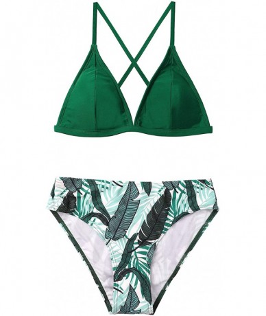 Sets Womens Halter Bikini Lace up Bikini High Waisted Two Piece Floral Swimwear - Green/Floral - CU199TZZSYE $41.34