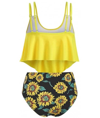 Sets 2 Piece Swimwear Plus Size Women Hight Waist Printed Bikini Set Push Up Padded Bathing Swimwear Swimsuit Yellow 3 - CA18...