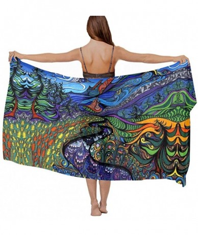 Cover-Ups Women Chiffon Scarf Summer Beach Wrap Skirt Swimwear Bikini Cover-up - Psychedelic Trippy Field - C4190TRMUK8 $43.48