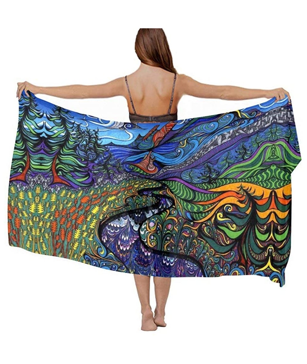 Cover-Ups Women Chiffon Scarf Summer Beach Wrap Skirt Swimwear Bikini Cover-up - Psychedelic Trippy Field - C4190TRMUK8 $43.48