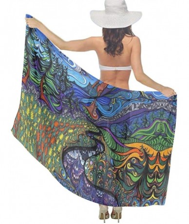 Cover-Ups Women Chiffon Scarf Summer Beach Wrap Skirt Swimwear Bikini Cover-up - Psychedelic Trippy Field - C4190TRMUK8 $43.48