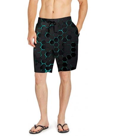 Trunks Mens Swim Trunks 3D Print Quick Dry Swimwear Summer Casual Athletic Beach Short Bathing Suits with Pockets - Blue Hone...