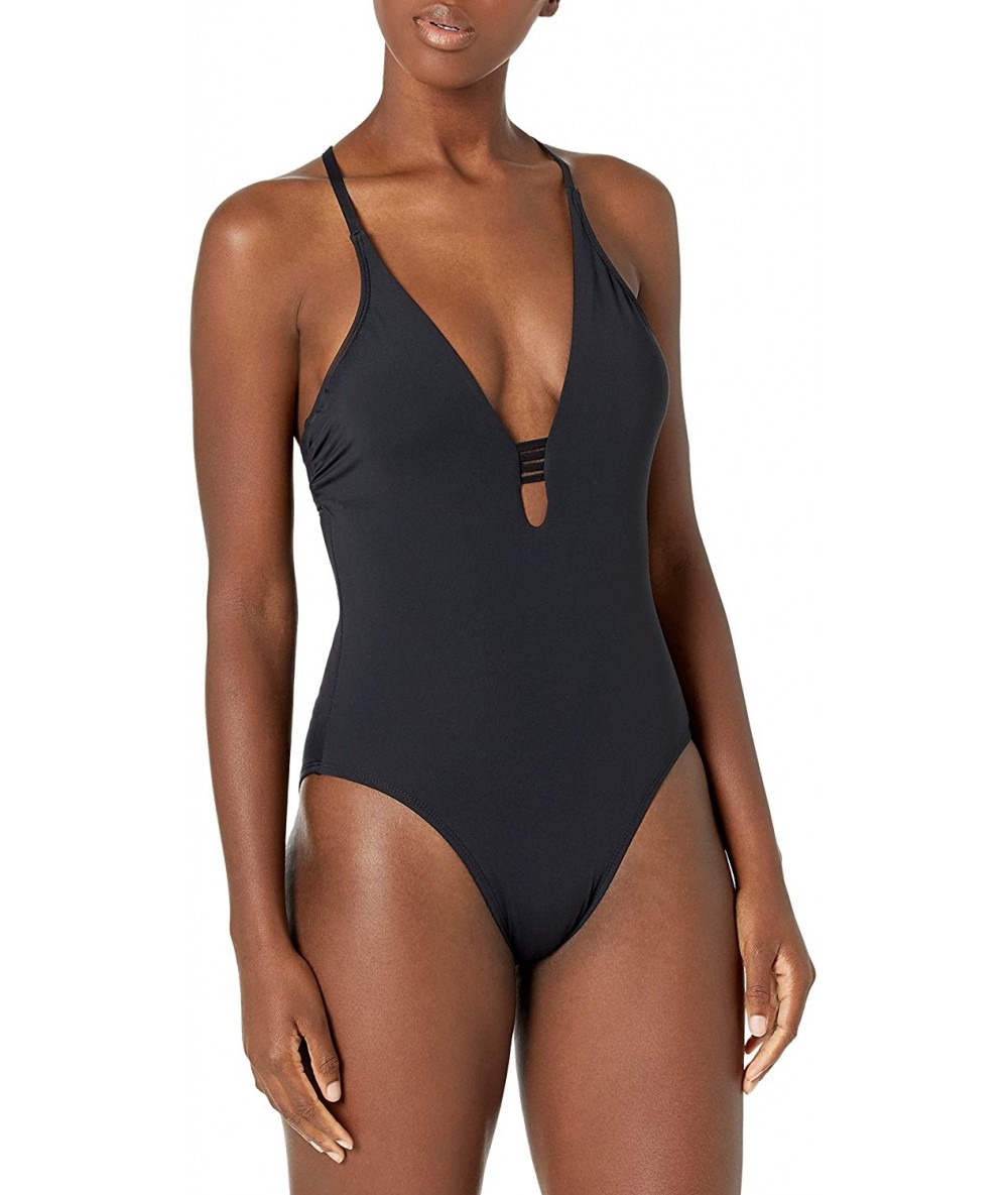 One-Pieces Women's Plunge One Piece Swimsuit - Black - CF18ZRK927Y $76.08