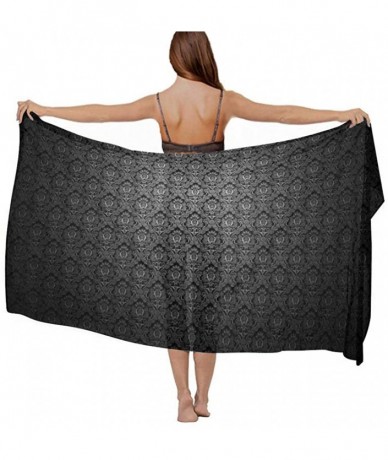 Cover-Ups Women's Swimwear Cover Ups- Summer Vacation Beach Sarong Soft Shawl Wrap - Black Elegant Ornaments Texture - CS19C4...