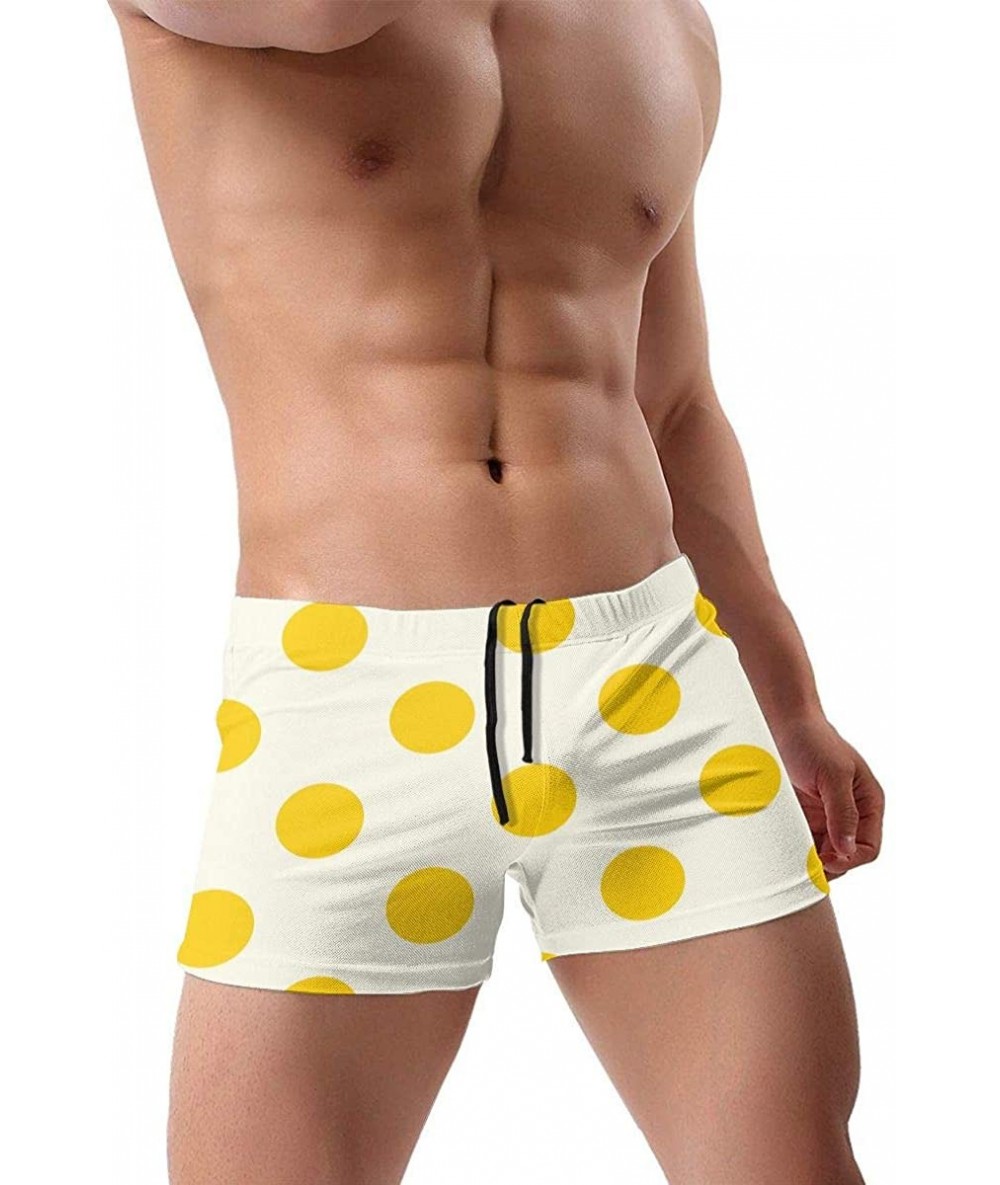 Trunks Mens Yellow Polka Dot Swim Trunks Comfy Swimsuit Beach Shorts with Drawstring - Yellow - CT18X6WXNE0 $40.44