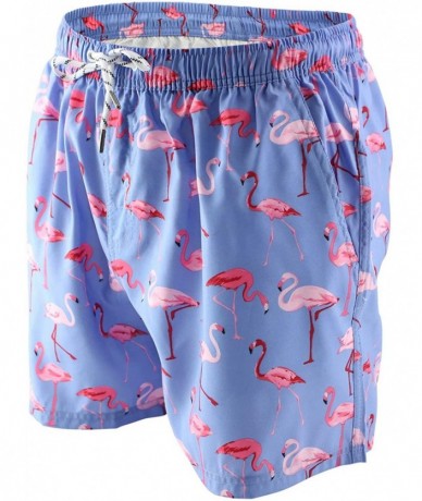 Trunks Mens Printed Swim Trunks Quick Dry Beach Shorts with Mesh Lining - H Flamingo Patterns Purple - CW18EDDL80U $35.80