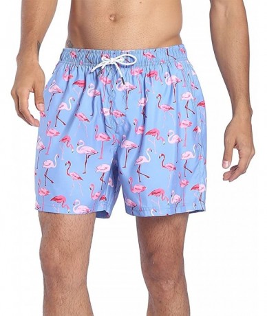 Trunks Mens Printed Swim Trunks Quick Dry Beach Shorts with Mesh Lining - H Flamingo Patterns Purple - CW18EDDL80U $35.80