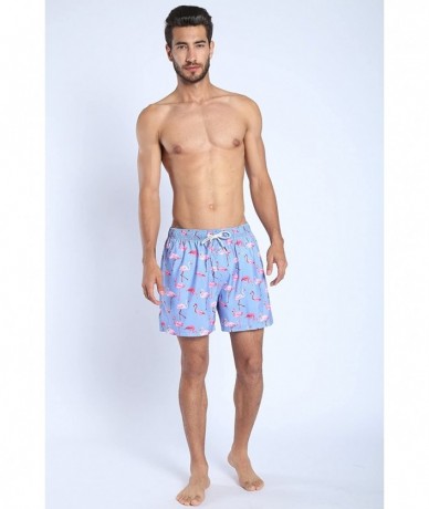 Trunks Mens Printed Swim Trunks Quick Dry Beach Shorts with Mesh Lining - H Flamingo Patterns Purple - CW18EDDL80U $35.80