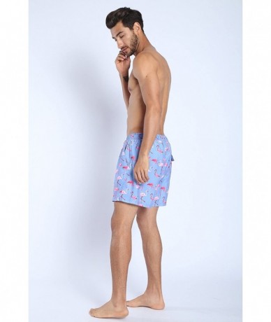 Trunks Mens Printed Swim Trunks Quick Dry Beach Shorts with Mesh Lining - H Flamingo Patterns Purple - CW18EDDL80U $35.80