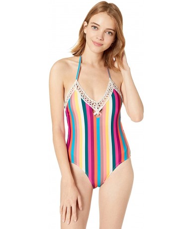 One-Pieces Women's One Piece Open Back Swimsuit - Multi Stripe - C518KHSEKOO $33.53