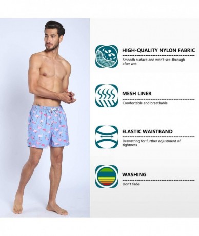 Trunks Mens Printed Swim Trunks Quick Dry Beach Shorts with Mesh Lining - H Flamingo Patterns Purple - CW18EDDL80U $35.80