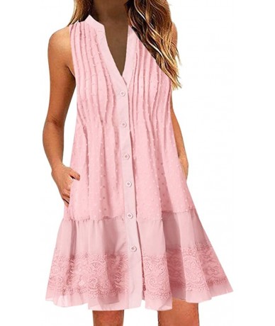 Cover-Ups Ladies Summer Large Size Dress Women's Elegant Sleeveless V Neck Party Dress Casual Tops - Pink - CI18TSUUUO8 $39.14