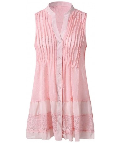 Cover-Ups Ladies Summer Large Size Dress Women's Elegant Sleeveless V Neck Party Dress Casual Tops - Pink - CI18TSUUUO8 $39.14