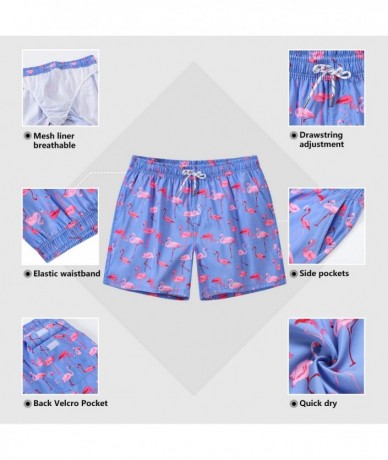 Trunks Mens Printed Swim Trunks Quick Dry Beach Shorts with Mesh Lining - H Flamingo Patterns Purple - CW18EDDL80U $35.80