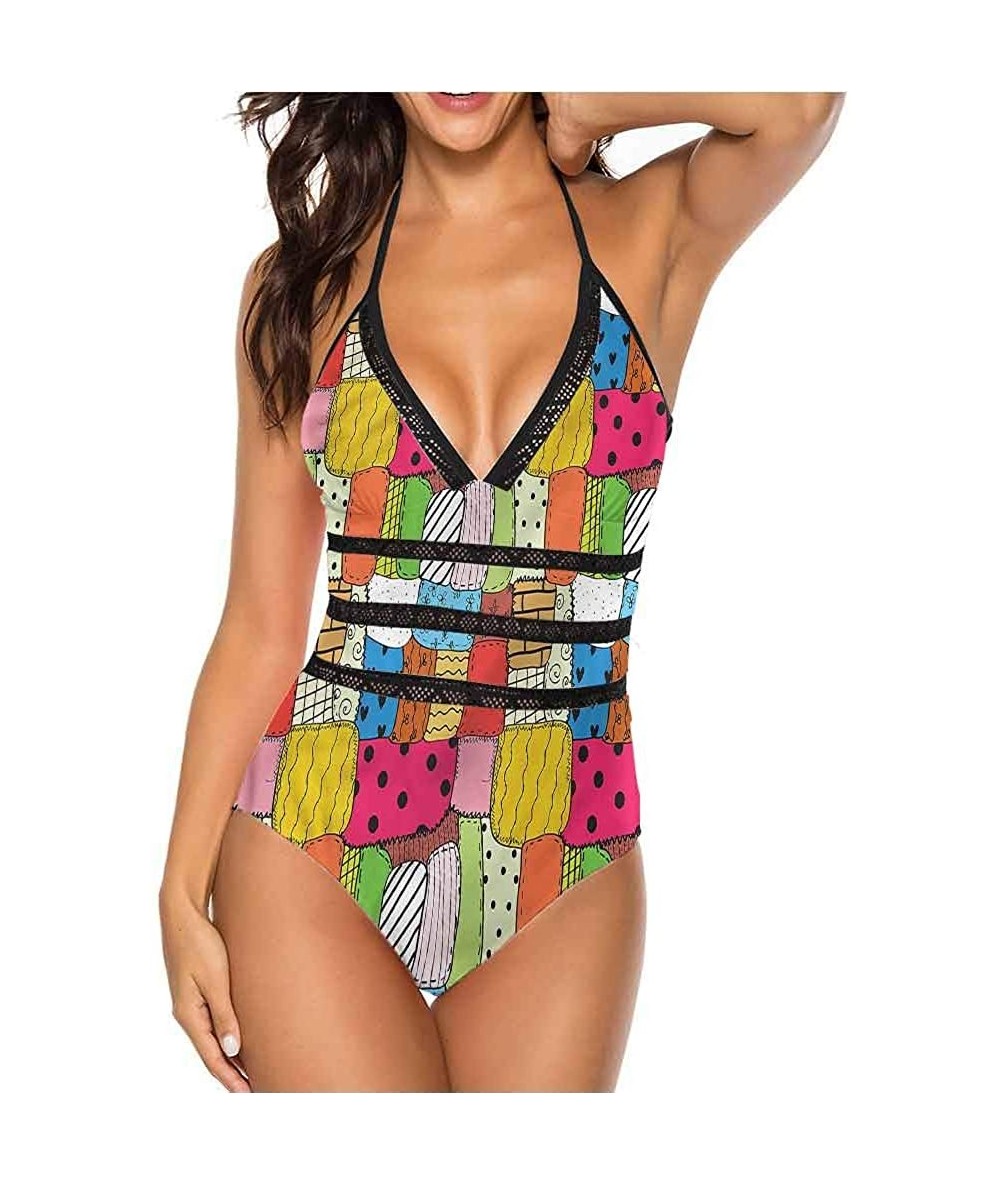 One-Pieces High Cut Bikini Set Swimsuit Diagonal Checks Pattern Adjustable to Fit Anyone - Multi 11 - CA190AOW44U $76.40