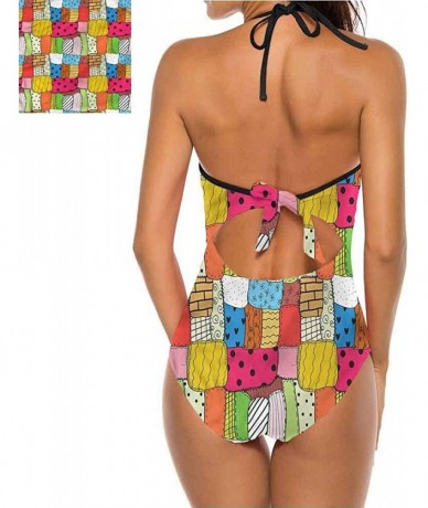 One-Pieces High Cut Bikini Set Swimsuit Diagonal Checks Pattern Adjustable to Fit Anyone - Multi 11 - CA190AOW44U $76.40