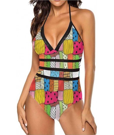 One-Pieces High Cut Bikini Set Swimsuit Diagonal Checks Pattern Adjustable to Fit Anyone - Multi 11 - CA190AOW44U $76.40