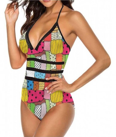 One-Pieces High Cut Bikini Set Swimsuit Diagonal Checks Pattern Adjustable to Fit Anyone - Multi 11 - CA190AOW44U $76.40