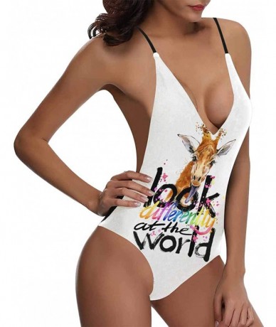 One-Pieces Funny Giraffe Animal V-Neck Women Lacing Backless One-Piece Swimsuit Bathing Suit XS-3XL - Design 13 - CM18RZWOO7K...