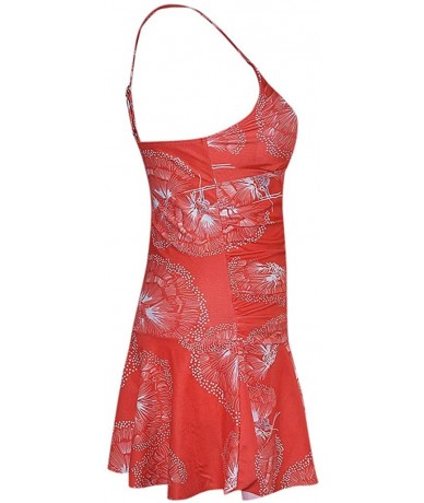 One-Pieces Plus Size Swimdress-Women's Plus Size Print Swimdress One Piece Swimsuit - Red - C4194MUW2H0 $23.30