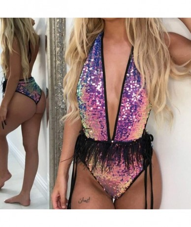 One-Pieces Women's Sexy Swimwear One-Piece Swimsuits Beach Bathing Surffering Outfits - Bright Purle - C218SL28SOY $33.80