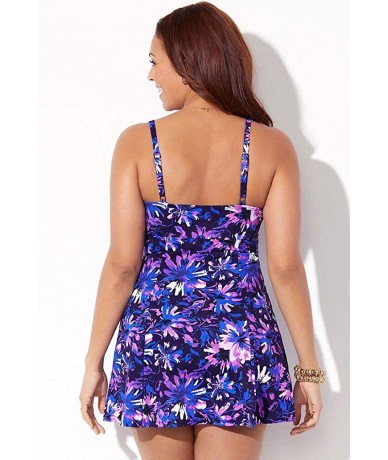 One-Pieces Women's Plus Size Twist Front Swimdress - Purple Floral - CK1960CIHNA $74.36