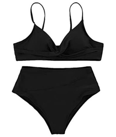 Sets Women's Two Piece Bikini Sets Sexy Twisted Spaghetti Strap High Waist V Neck Swimwear Beachwear - Black - CZ199ZG5OZL $4...