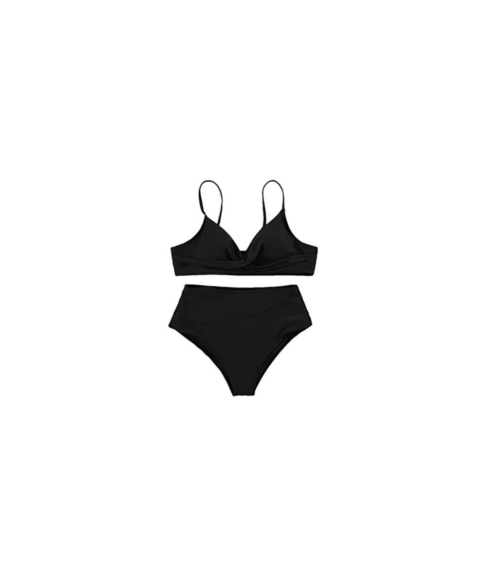 Sets Women's Two Piece Bikini Sets Sexy Twisted Spaghetti Strap High Waist V Neck Swimwear Beachwear - Black - CZ199ZG5OZL $4...