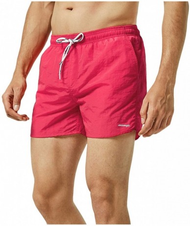 Trunks Mens 5" Short Swim Trunks with Mesh Lining Quick Dry Bathing Suits Swimming Shorts Swimsuit - Rose Red - C4189ONY768 $...