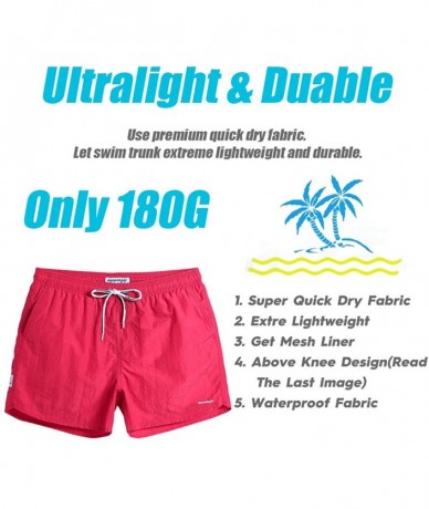 Trunks Mens 5" Short Swim Trunks with Mesh Lining Quick Dry Bathing Suits Swimming Shorts Swimsuit - Rose Red - C4189ONY768 $...